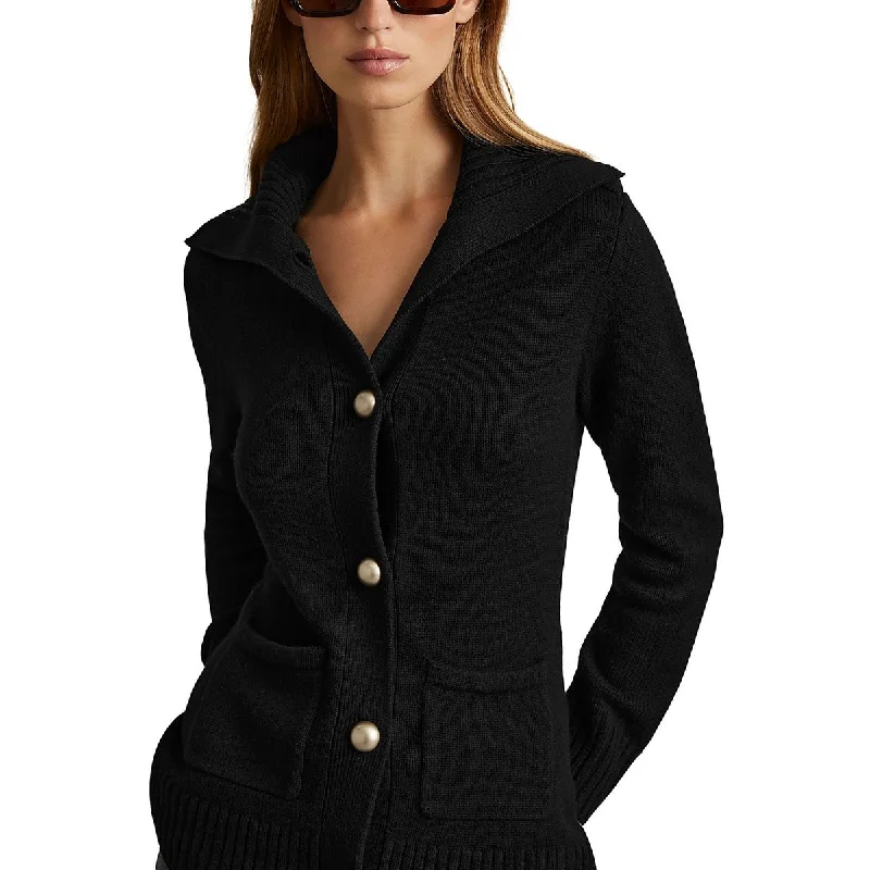 Womens Wool Blend Ribbed Trim Cardigan Sweater