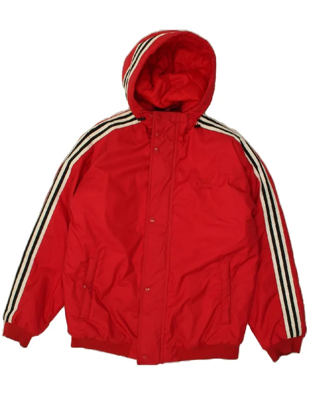 ADIDAS Womens Graphic Hooded Padded Jacket UK 16 Large  Red Polyamide