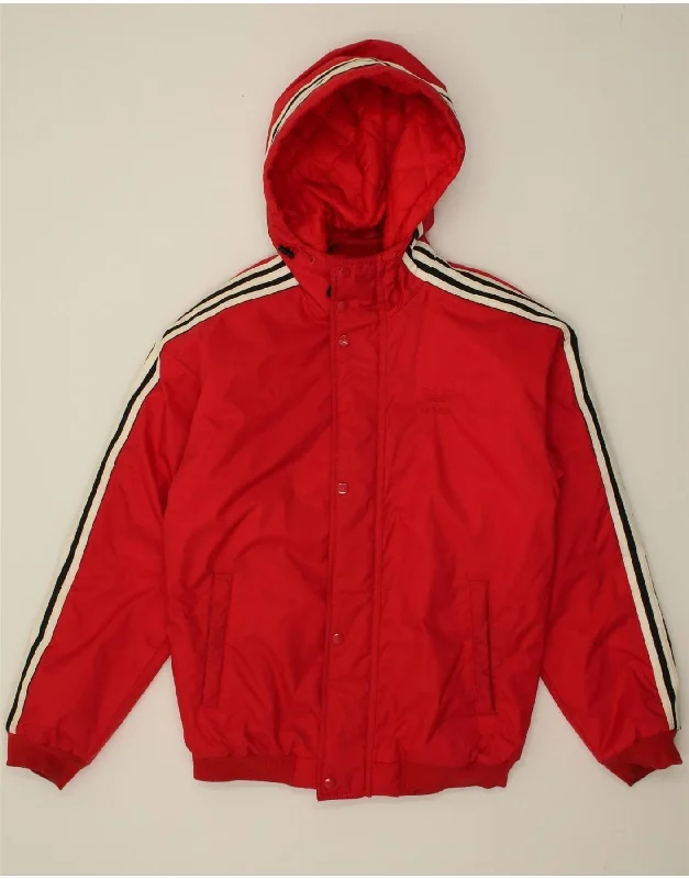 ADIDAS Womens Graphic Hooded Padded Jacket UK 8 Small Red Polyamide