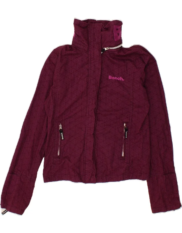 BENCH Womens Graphic Hooded Windbreaker Jacket UK 14 Medium Burgundy