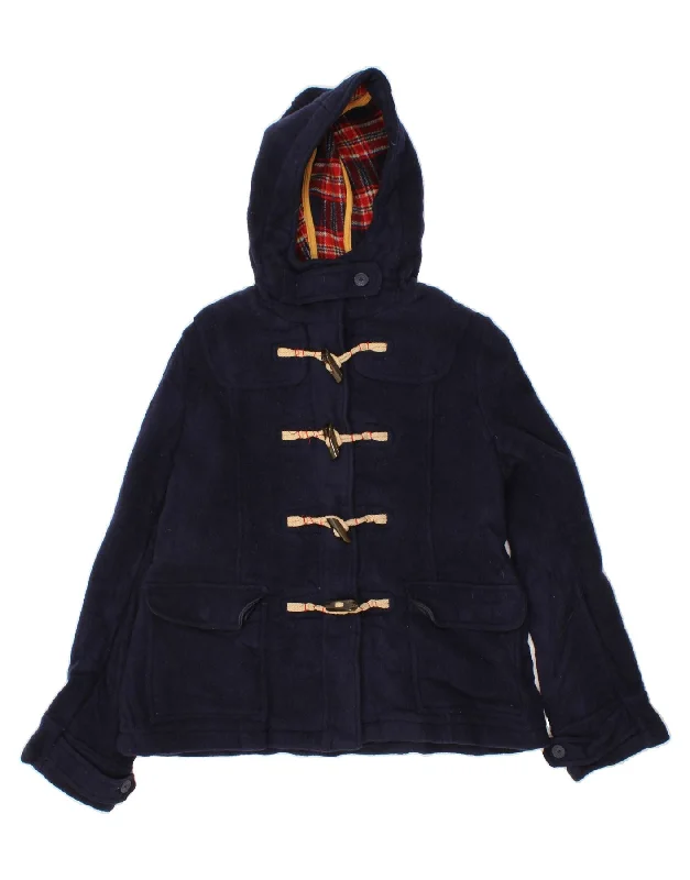 FAT FACE Womens Hooded Duffle Jacket UK 14 Large Navy Blue Wool