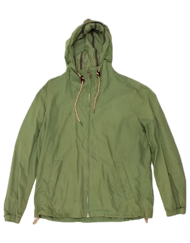 FAT FACE Womens Hooded Rain Jacket UK 16 Large Green Cotton