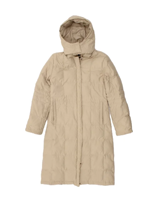 FILA Womens Hooded Padded Coat UK 10 Small Beige Cotton