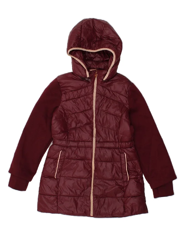 MICHAEL KORS Womens Hooded Padded Jacket UK 14 Large Burgundy Nylon