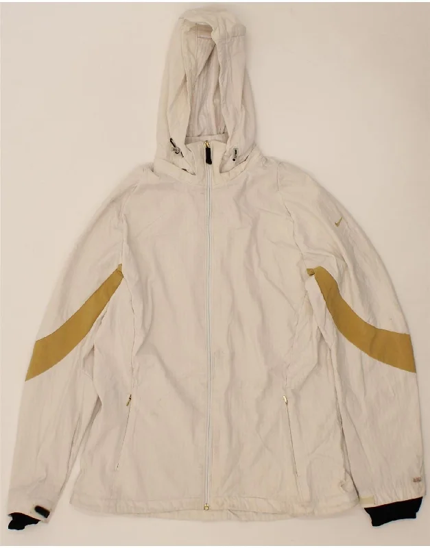 NIKE Womens Hooded Windbreaker Jacket US 16/18 XL Off White Colourblock