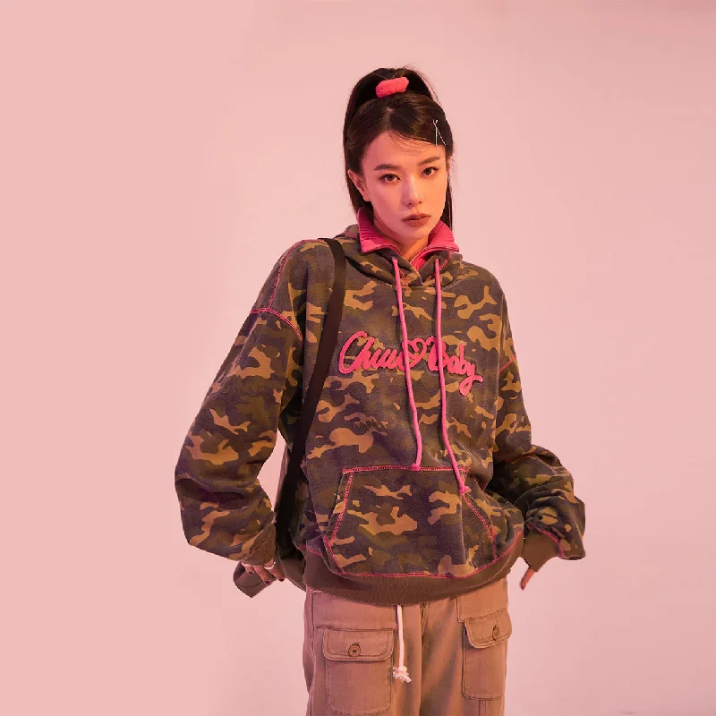 Moving On Hot Girl Camouflage Loose-Fit Hoodie