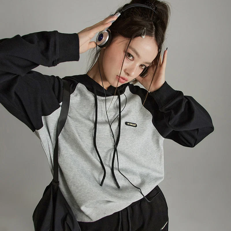 String Contrast Raglan Hoodie