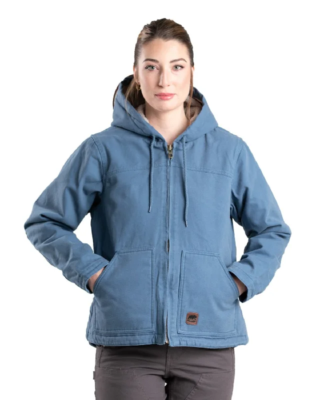 Berne Apparel Womens Vintage Washed Duck Hooded Steel Blue 100% Cotton Cotton Jacket