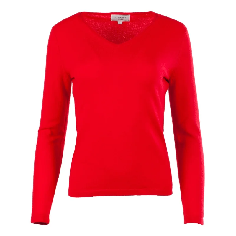 Women's 100% Cashmere V-Neck Jumper Dunedin Cashmere Cardinal