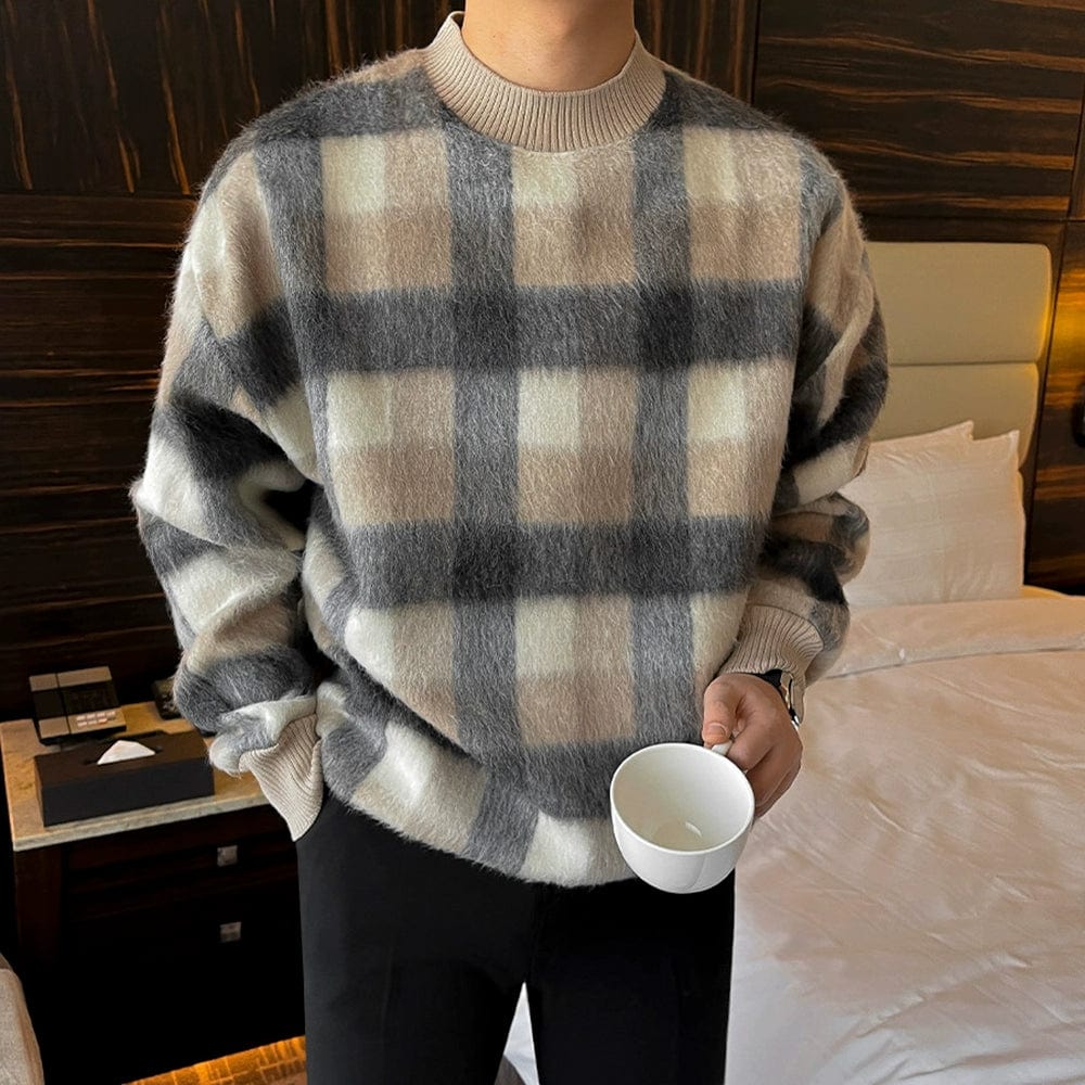 RT No. 10175 KNIT PLAID CREWNECK SWEATER