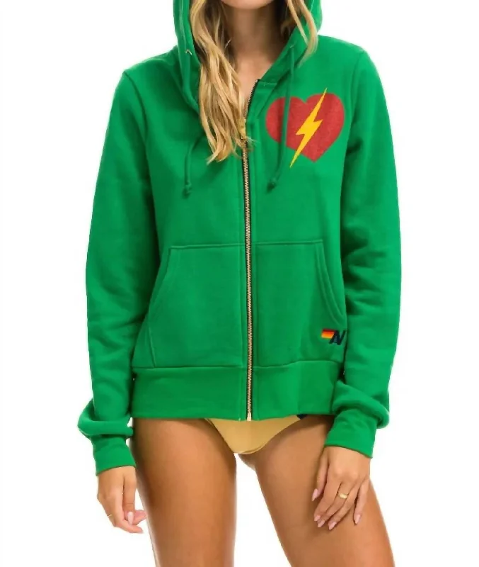 Bolt Heart Zip Hoodie In Kelly Green