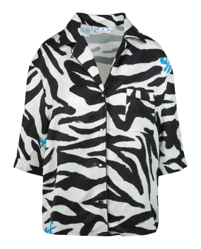 Off-White Womens Zebra Printed Short Sleeve Shirt