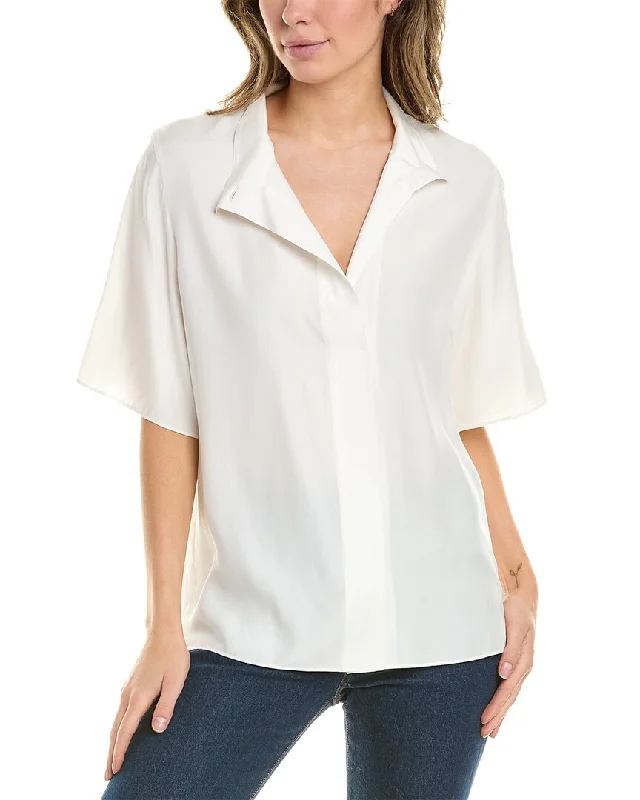 Vince Stand Collar Silk-Blend Shirt