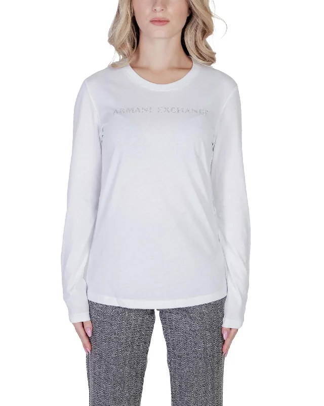 Armani Exchange  Womens Long Sleeve TShirt with Rhinestone Logo - White