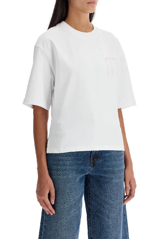 Ganni T-Shirt With Frayed Embroidery