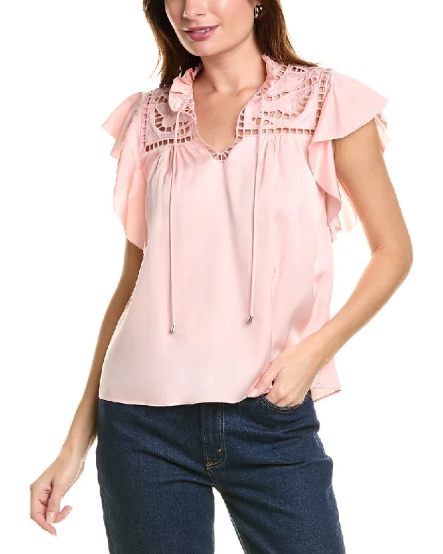 Elie Tahari Embroidered Silk-Blend Shirt