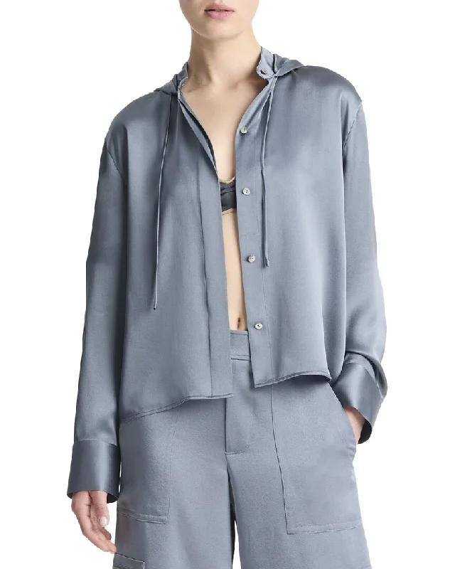 Vince Hooded Button-Down Silk Shirt