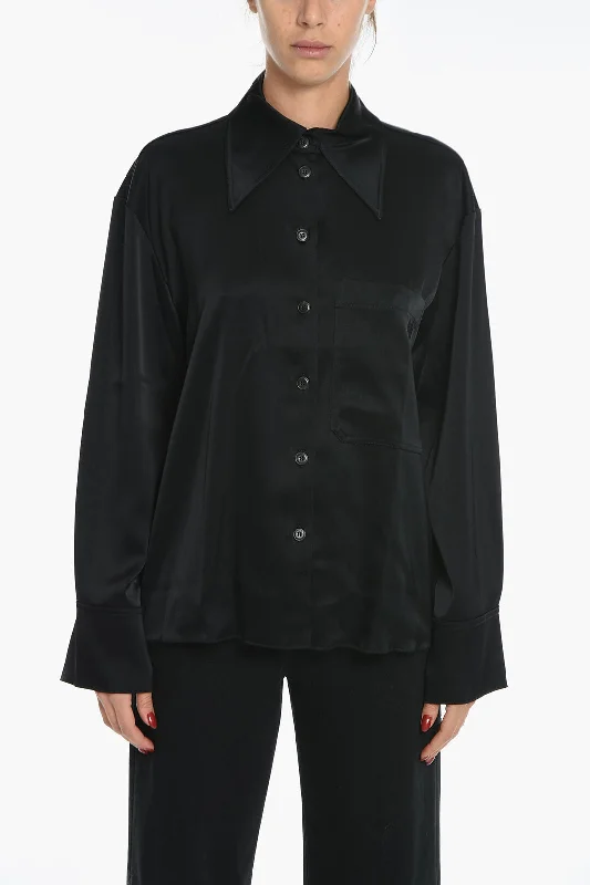 Nanushka Relax-fitting EBBA Satin Shirt with Embroidered Logo Xs Standard size