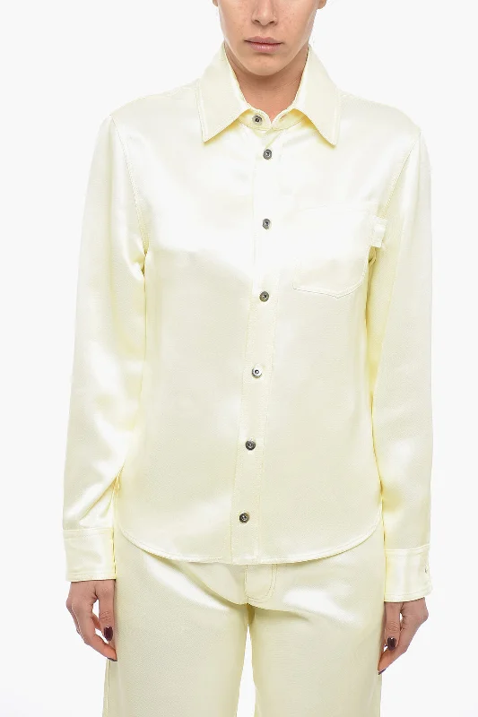 Bottega Veneta Satin Shirt with Pointed Collar 42 Italian size