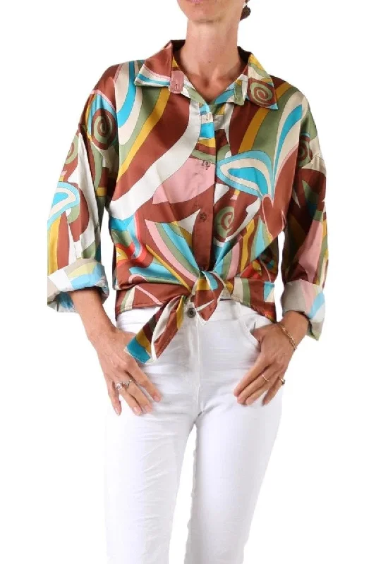 Gigi Moda Disco Tecca Satin Button Down Shirt