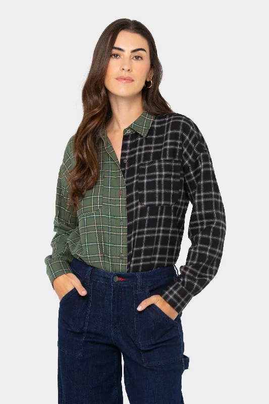 Button Plaid Denim Shirt