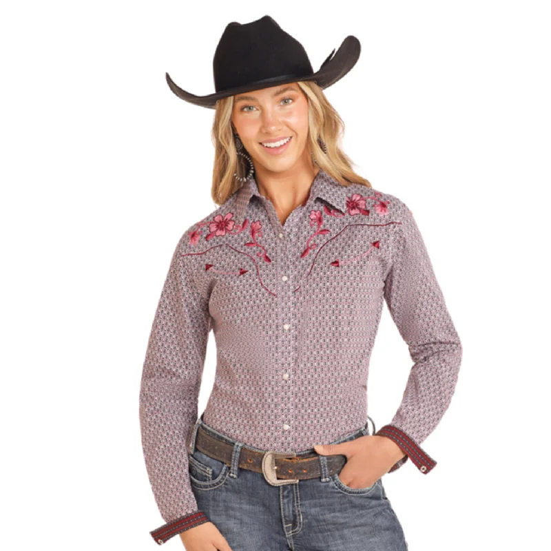 Panhandle Ladies Long Sleeve Snap Shirt Maroon