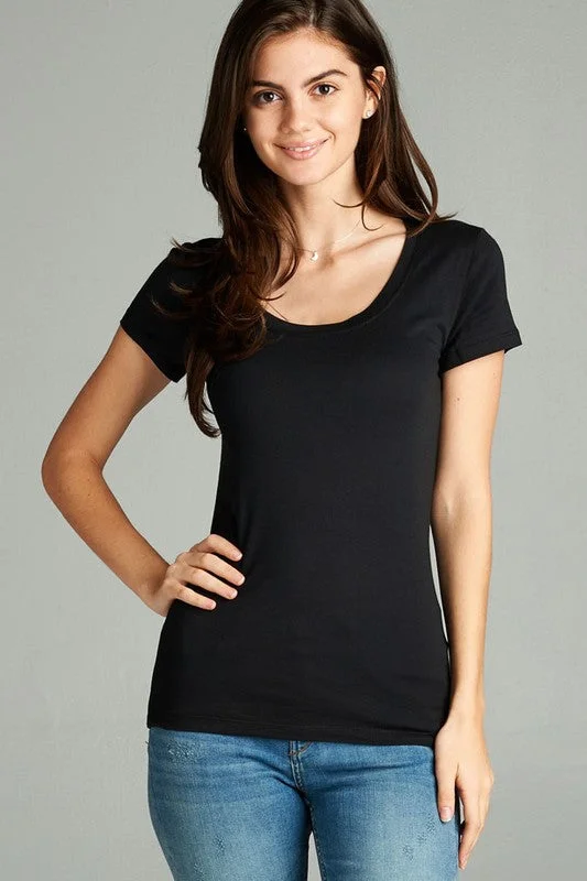 Active Basic Short Sleeve Scoop Neck T-Shirts- Assorted Colors