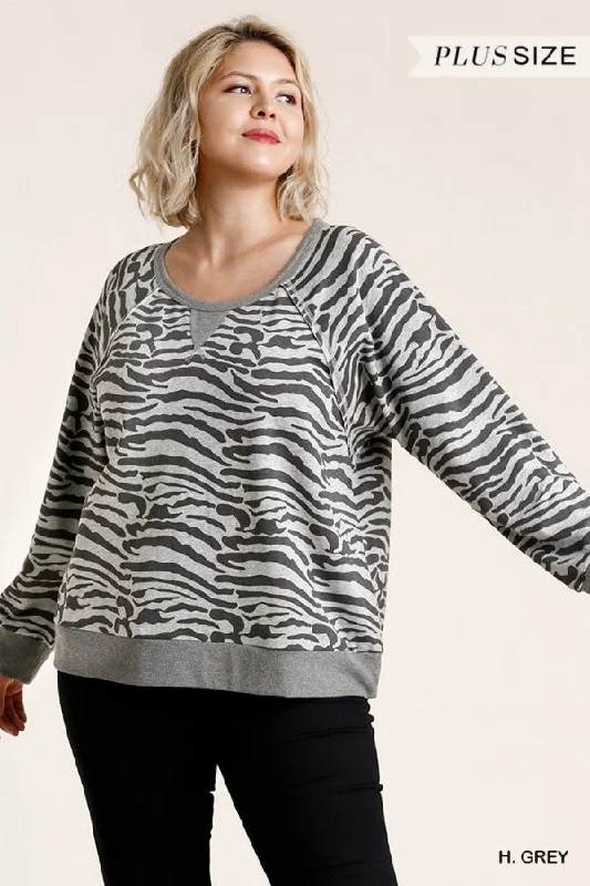 Umgee French Terry Zebra Plus Sweat Shirt