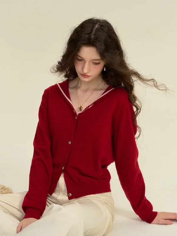 【Final Sale】Jada Simple V-Neck Red Wool Cardiagn